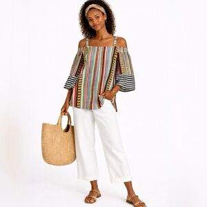 Nenette Milano Designer  Boho Stripe Square Neck Bell Sleeve Top Sz 40/Small